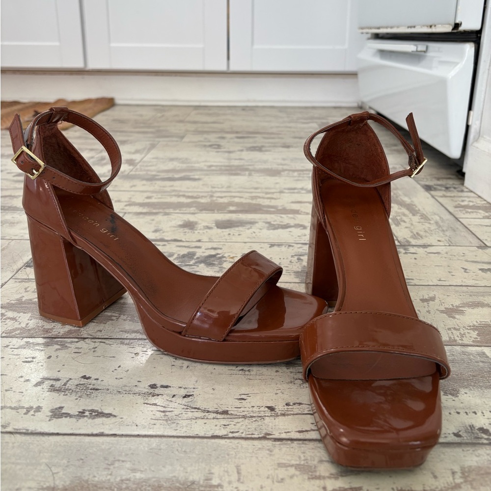 Brown Block Heel Sandals